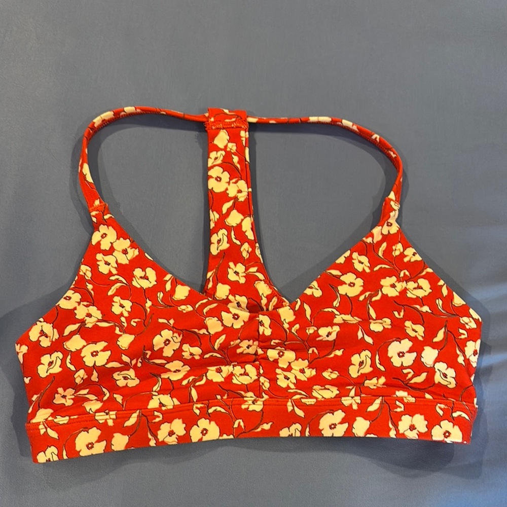Floral Red and Cream Sports Bra